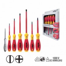 Wiha SoftFinish® Electric Slotted/ Phillips Screwdriver Set - Individually Tested Protective Insulation 1,000 V AC, VDE and GS Tested - 7 pcs - 00834